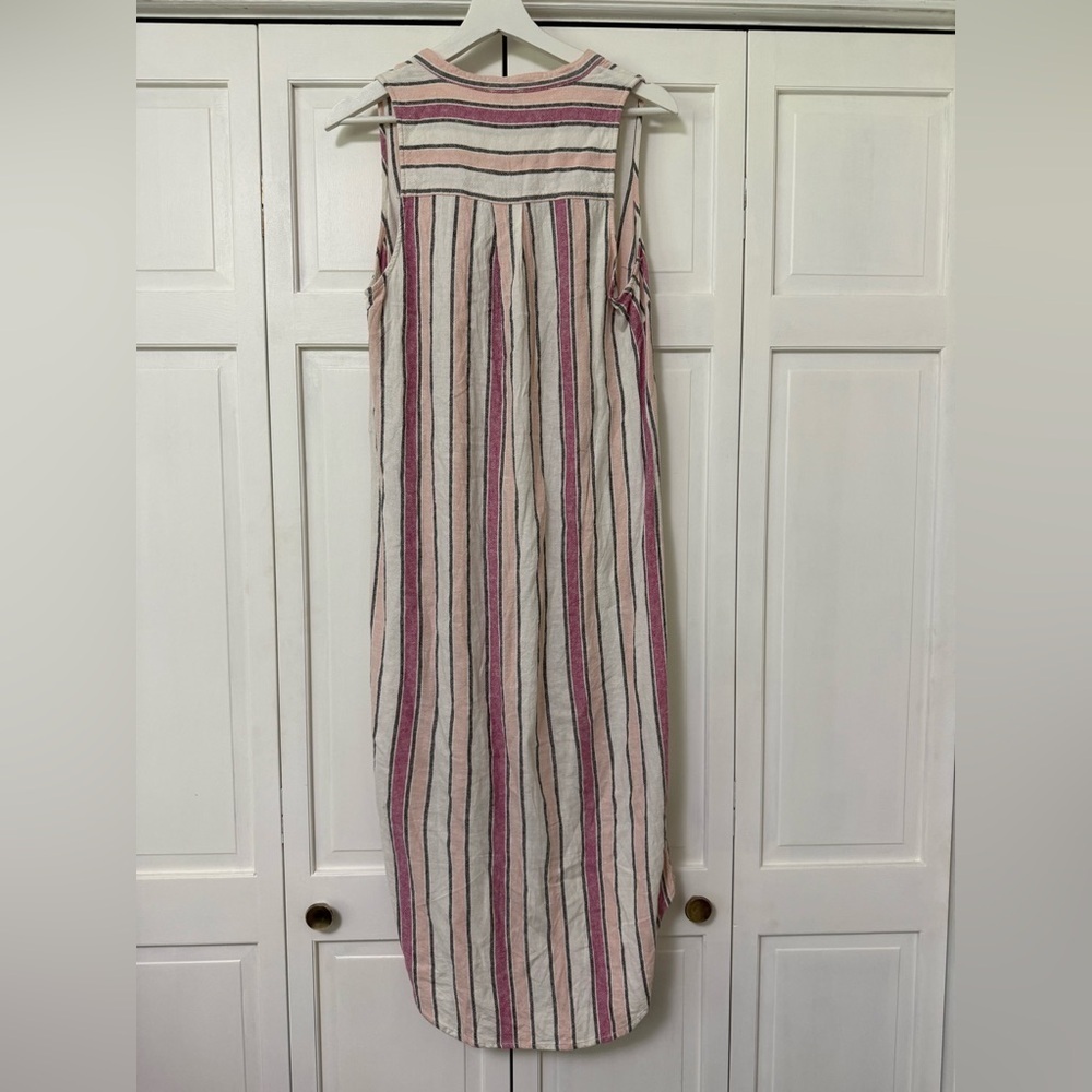 Splendid Picnic Stripe Pink Midi Linen Blend Dress Small Cottagecore Beach Boho - Picture 6 of 12